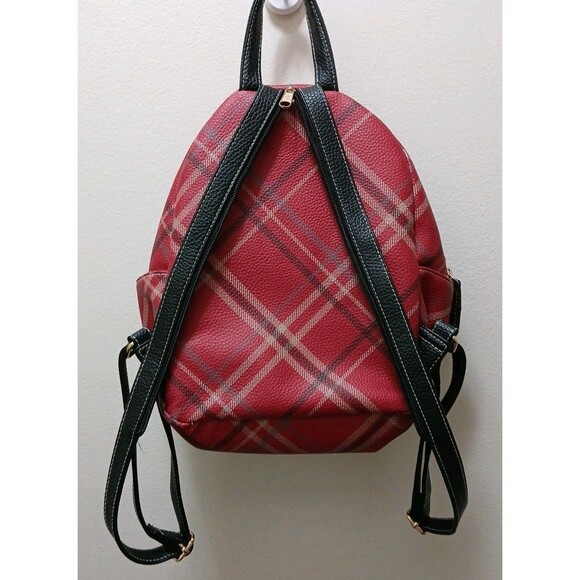 Stone & Co. Mini Plaid Backpack Red Plaid Black Straps Gold Inside main image 12